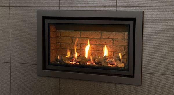 Gazco Studio 1 Slimline Verve gas fire in Graphite, Glass Fronted with Log-effect fuel bed and Brick-effect Lining